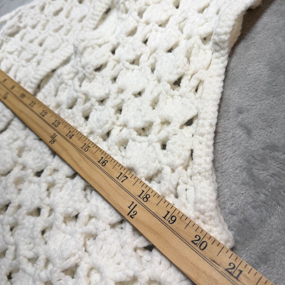 Vintage 70s Crochet Vest Cream White Open Knit Boho Shell Pattern Size M L - Picture 4 of 8